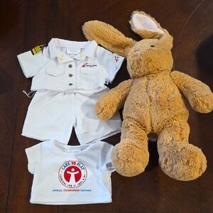 Build-A-Bear Tan Bunny with White Captain Bear Outfit